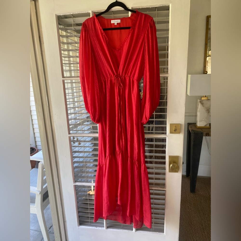 INTERMIX Vibrant Red Long Sleeve Dress with gold thread
